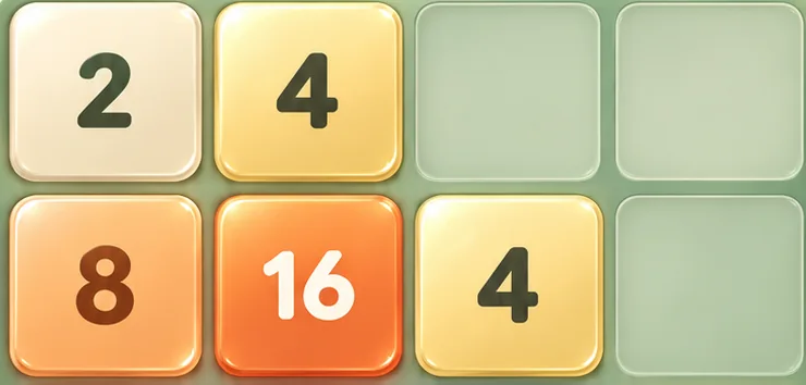 Forskellige 2048-brikker med 2 og 4 over 8 og 16, som ikke kan smelte sammen med hinanden