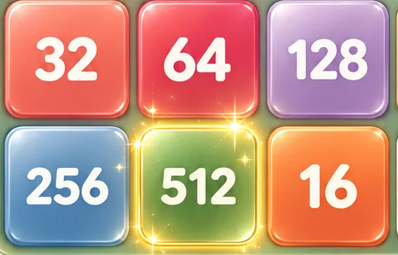 Uitsnede van tegels 64, 128 en 512 tussen kleinere getallen