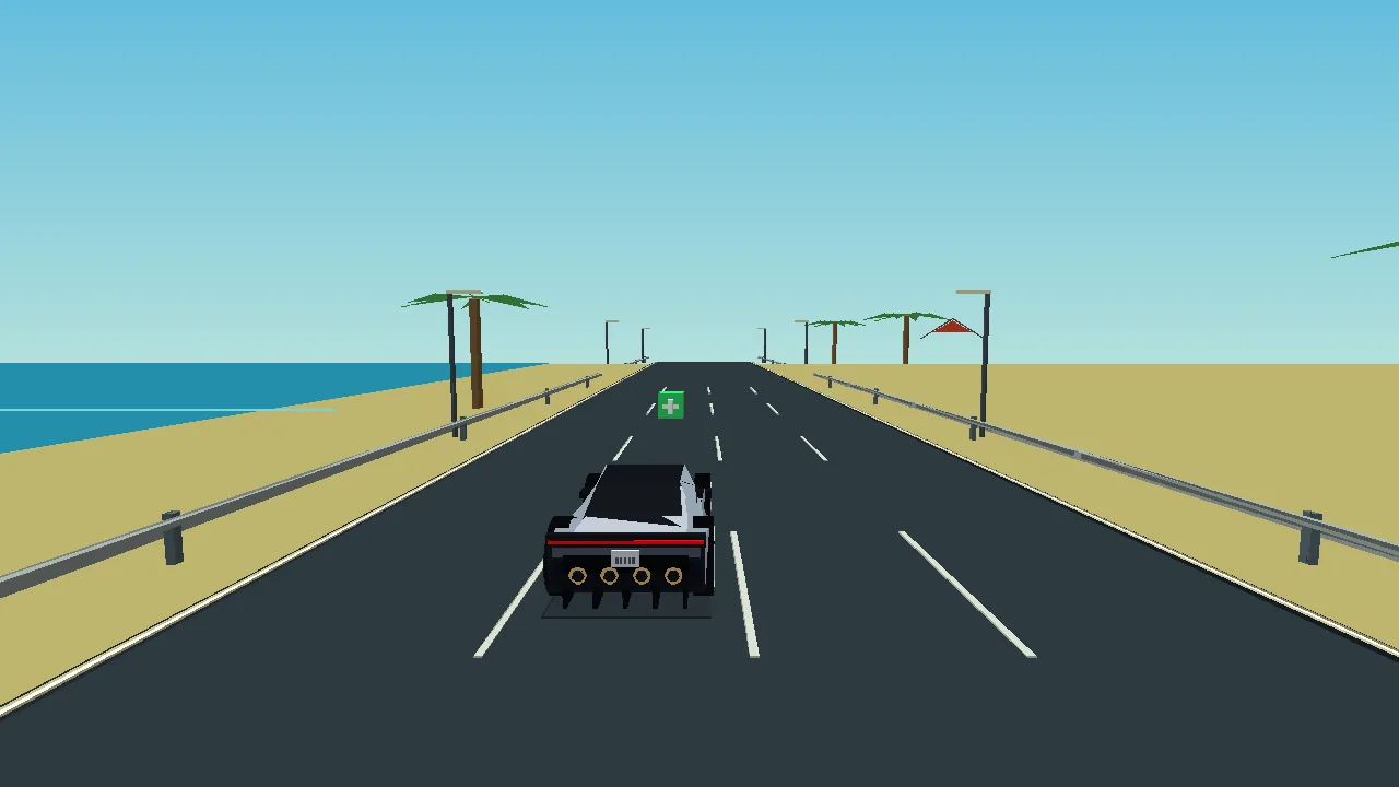 Roadster nærmer sig en grøn energicelle på kystvejen