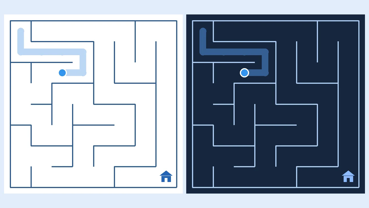 The same blue maze displayed in light and dark colour schemes