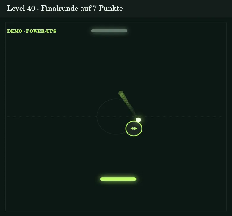 PONG-Level-40-Demo als Finalrunde auf sieben Punkte mit einem Power-up im Spielfeld.