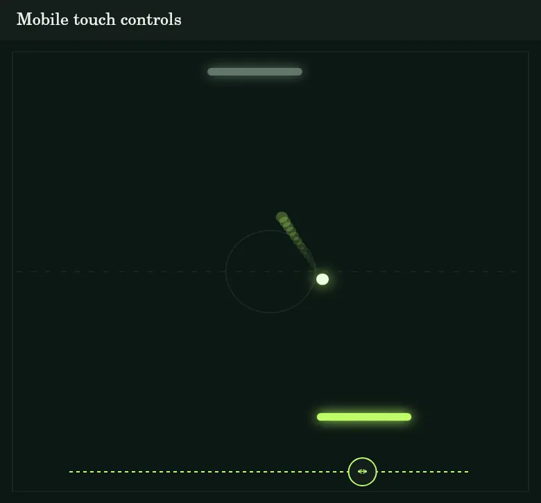 Swipe below the paddle: the marked area shows a suitable finger position.